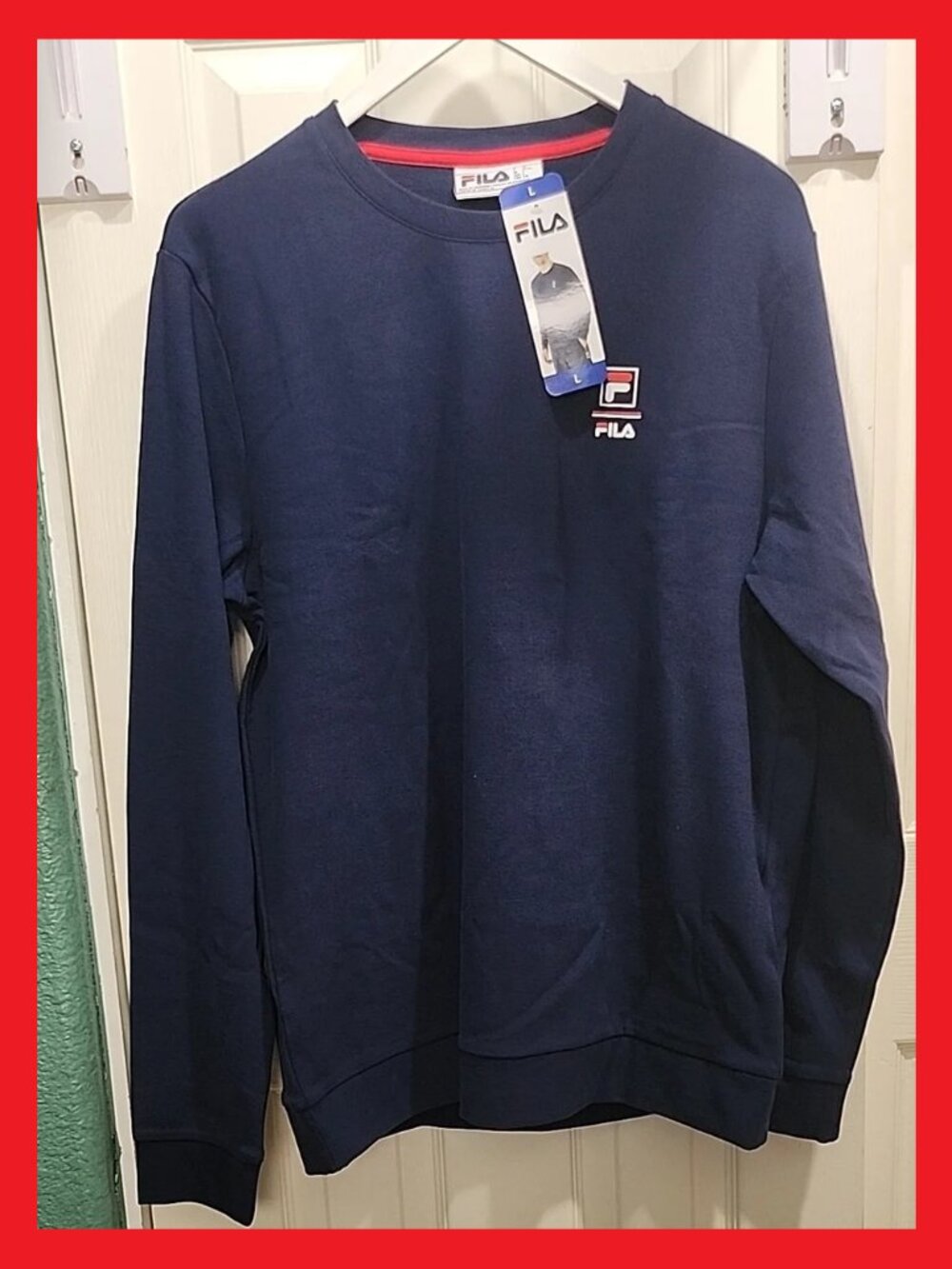 FILA Men's Navy Crewneck Sweatshirt with Red Accent